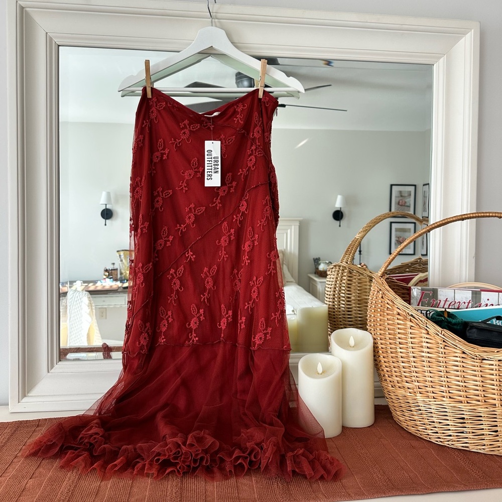 SOLD: Urban Outfitters - Kimchi Blue Red Floral Embroidered Dress